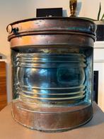 Grote  koperen Scheepslamp met blauw glas., Verzamelen, Ophalen, Gebruikt