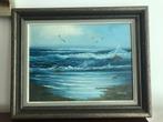 Olieverf schilderij zeezicht in houten lijst kader Gsigneerd, Ophalen of Verzenden
