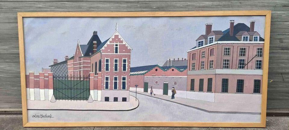 Huile sur toile caserne Etterbeek signe Léon michiels, Antiquités & Art, Enlèvement