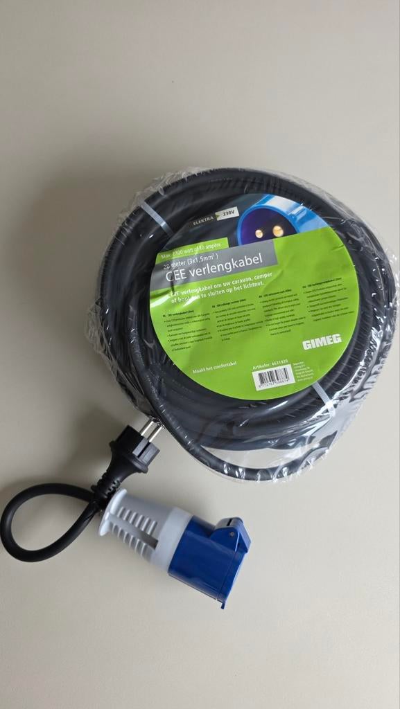 CEE verlengkabel 20m + stekker – camping / caravan (NIEUW), Enlèvement, Neuf