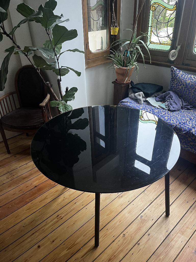Table noire en verre et métal déco, Maison & Meubles, 100 à 150 cm, Quatre personnes, Verre, Rond