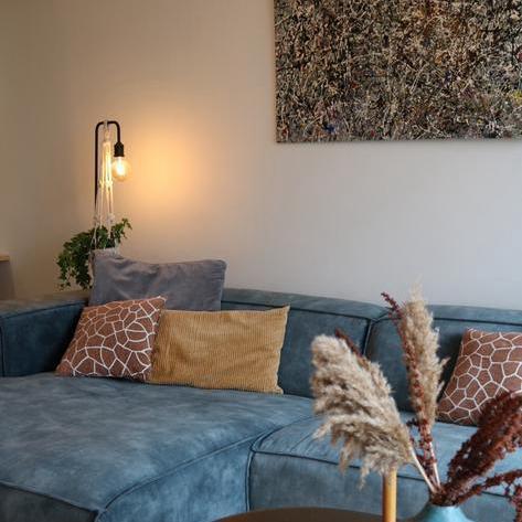 Prachtige blauwe design zetel, Huis en Inrichting, Zetels | Complete zithoeken, Gebruikt, Ophalen