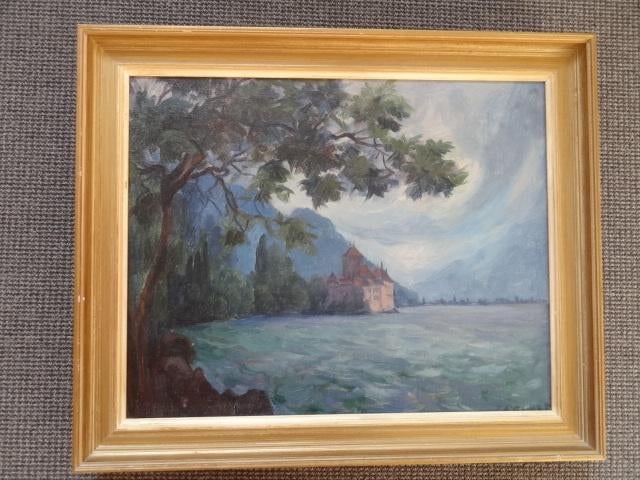 Château de Chillon, peinture à l'huile dans cadre 48 x 58 cm, Envoi