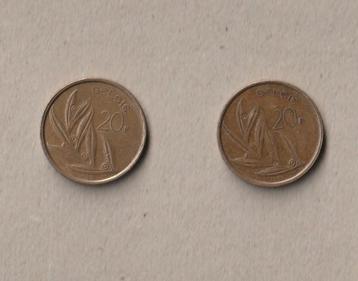 België : 2 (gebruikte) munten van 20 fr (1980 en 1993) beschikbaar voor biedingen