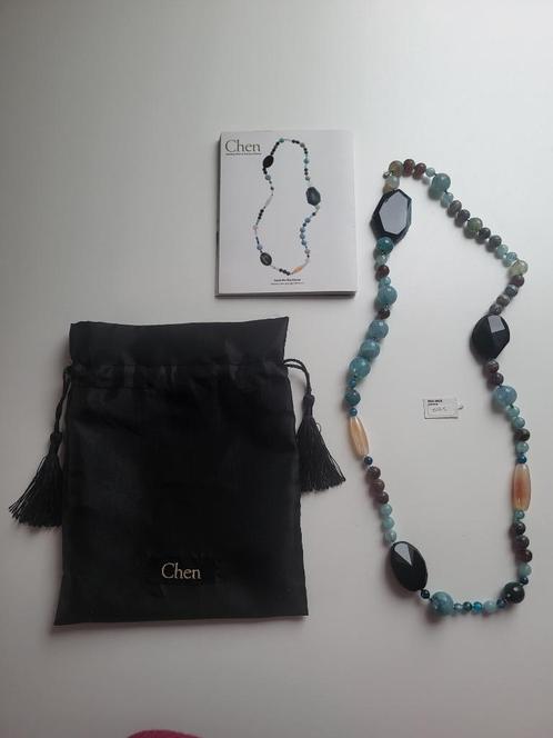 halsketting CHEN 38 cm NIEUW, Handtassen en Accessoires, Kettingen, Nieuw, Steen of Mineraal, Blauw, Ophalen of Verzenden