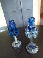 blauw en transparant glas met zilverkleurige metalen applica, Ophalen, Glas