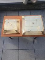 2 vintage Mid-century vierkante kroonluchters messing/glas, Ophalen of Verzenden
