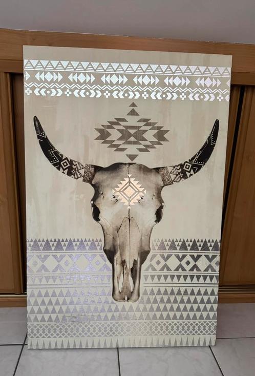 Canvas met buffelmotief gemonteerd op een houten frame, Huis en Inrichting, Woonaccessoires | Wanddecoraties, Zo goed als nieuw