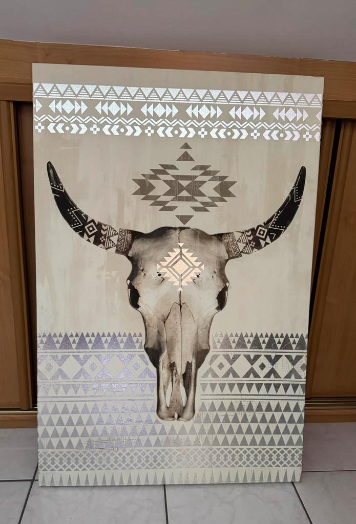 Canvas met buffelmotief gemonteerd op een houten frame, Huis en Inrichting, Woonaccessoires | Wanddecoraties, Zo goed als nieuw