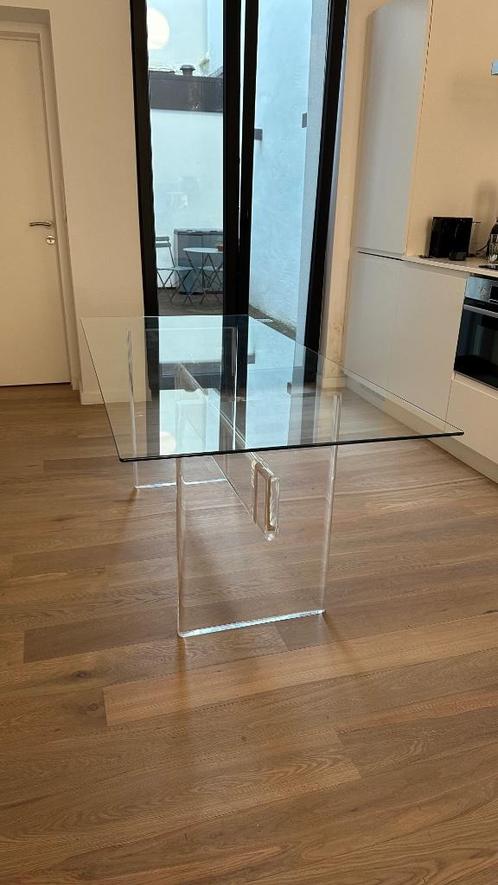 Glazen design tafel, Huis en Inrichting, Tafels | Eettafels, Zo goed als nieuw, 50 tot 100 cm, 150 tot 200 cm, Vijf personen of meer
