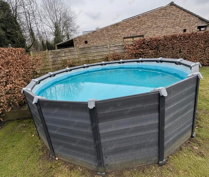 Intex zwembad + volledige installatie – (zelf af te breken), Tuin en Terras, Zwembaden, Gebruikt, Opzetzwembad, Rond, Ophalen