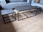 Moderne salon tafel met stenen blad, 2 bijzettafels incl., Huis en Inrichting, Tafels | Salontafels, Ophalen, Gebruikt, 50 tot 100 cm