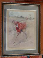 Aquarel Lawson Wood  The Golfer, Antiek en Kunst, Kunst | Schilderijen | Klassiek, Ophalen of Verzenden