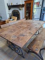 Table de salle à manger et ses 2 bancs, Comme neuf, Métal, Rectangulaire, 50 à 100 cm