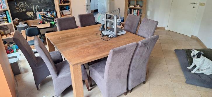 Massief houten eettafel met 8 stoelen, Huis en Inrichting, Tafels | Eettafels, Ophalen