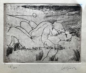 Ets Floris Jespers (1889-1965) Kissing Couple In The Dunes beschikbaar voor biedingen