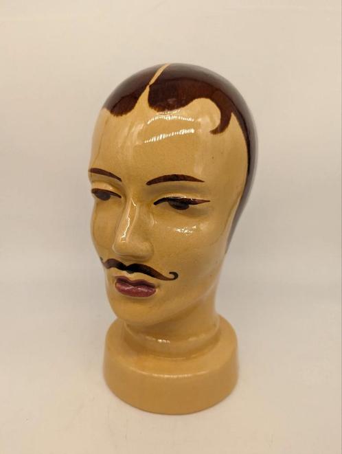 Tête vintage en céramique avec moustache -Allemagne de l'Oue, Antiquités & Art, Art | Sculptures & Bois, Enlèvement ou Envoi