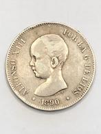 Munt zilver Spanje 5 pesetas Alfonso XIII jaartal 1890, Ophalen of Verzenden, Overige landen, Losse munt, Zilver