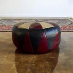Vintage patchwork poef in rood - ecru - zwart, Ophalen of Verzenden