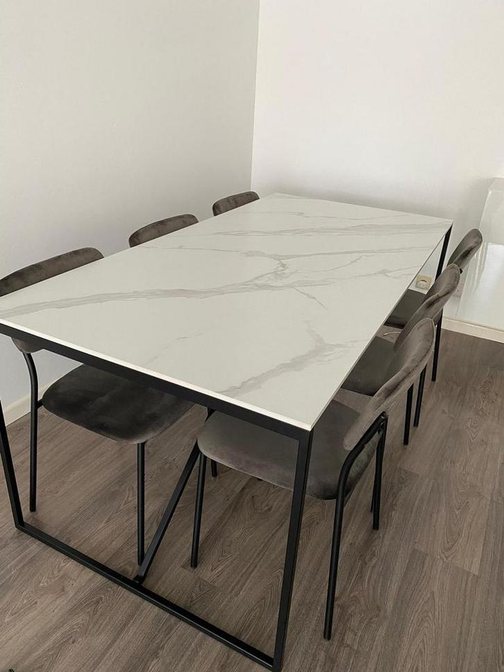Keramiek eettafel en 6 stoelen te koop, Huis en Inrichting, Tafels | Eettafels, Zo goed als nieuw, Ophalen