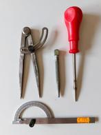 steekpasser + drevel + priem + gradenboog- / hoekmeter, Doe-het-zelf en Bouw, Ophalen of Verzenden