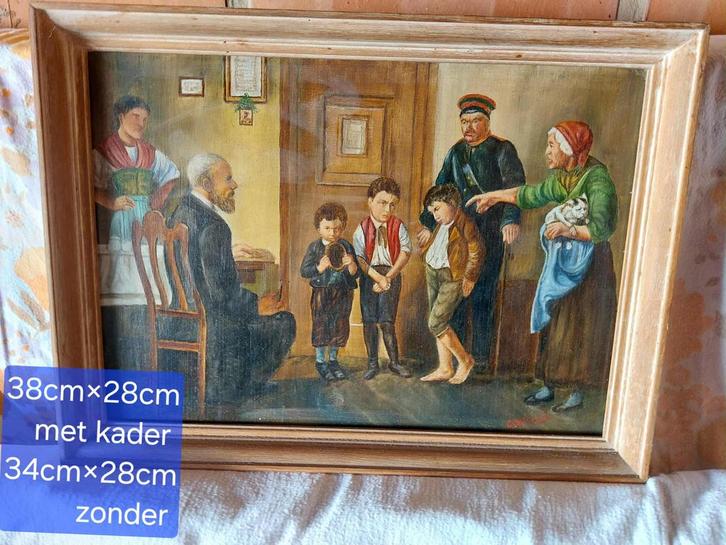 Olieverfschilderij — “Dorpsscène — gesigneerd C. De Wilke, Antiek en Kunst, Kunst | Schilderijen | Klassiek, Ophalen