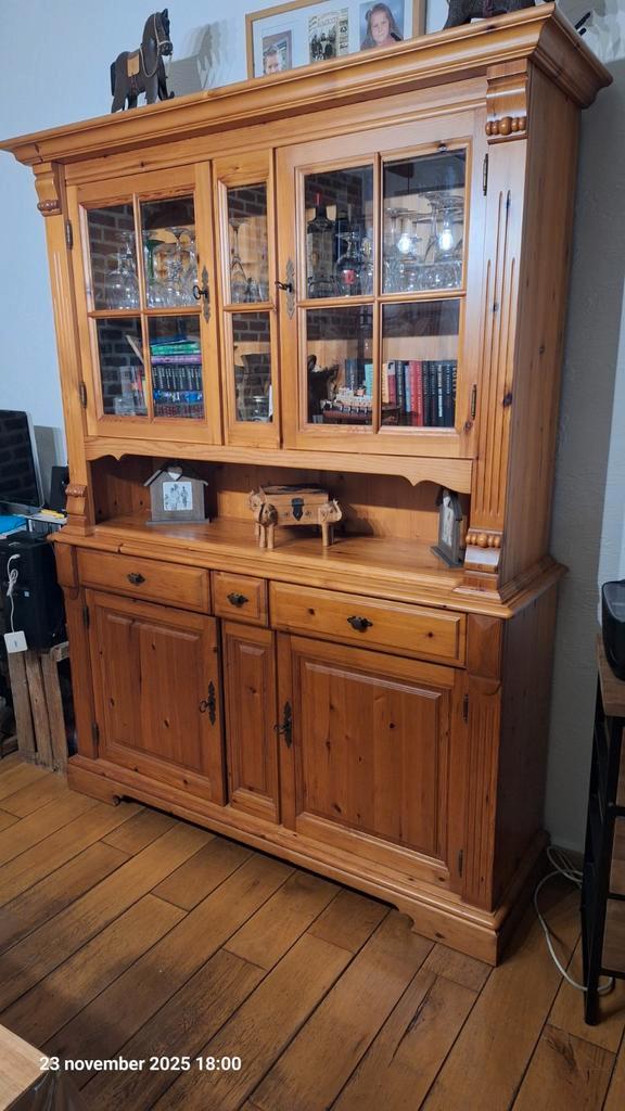 Vitrinekast grenen., Huis en Inrichting, Kasten | Vitrinekasten, Zo goed als nieuw, 200 cm of meer, 150 tot 200 cm, 25 tot 50 cm