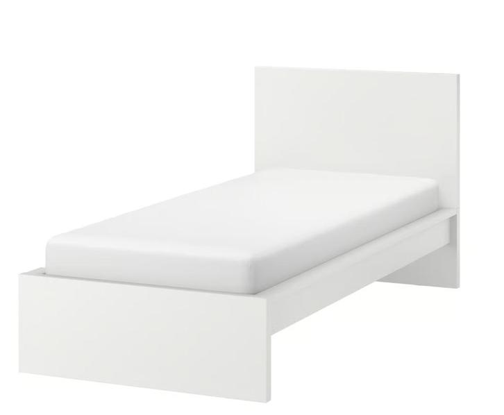 Eenpersoonsbed, lattenbodem & matras (MALM, wit) (2stuks), Huis en Inrichting, Slaapkamer | Bedden, Gebruikt, Eenpersoons, 90 cm