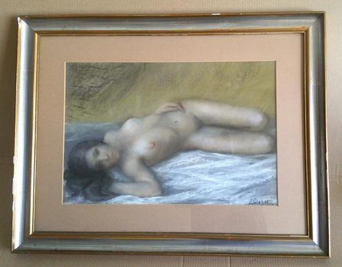 Beschaafd liggend naakt '77 - Alfredo Salazar (geb. 1936), Antiek en Kunst, Kunst | Schilderijen | Klassiek, Ophalen of Verzenden