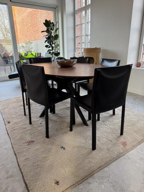 6 zwart lederen tafelstoelen, Maison & Meubles, Chaises, Utilisé, Cinq, Six Chaises ou plus, Cuir, Noir, Enlèvement