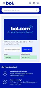 Bol Cadeaukaart Digitaal- 100 euro, Tickets en Kaartjes, Kortingen en Cadeaubonnen, Eén persoon, Cadeaubon, Warenhuis- of Winkelbon