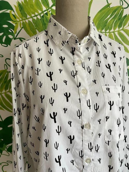 witte blouse met cactus print 36/38, Kleding | Dames, Blouses en Tunieken, Zo goed als nieuw, Maat 38/40 (M), Wit, Verzenden