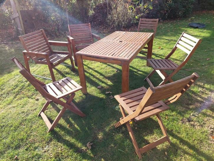 4 chaises; 2 fauteuils  et table de jardin en bois, Jardin & Terrasse, Accessoires mobilier de jardin, Utilisé, Enlèvement