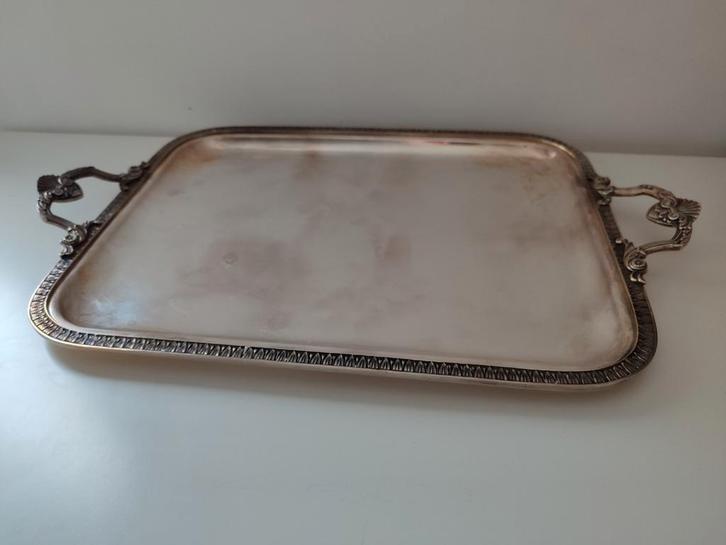 Zilver metalen verzilverd schotel voor koffieset getekend, Huis en Inrichting, Woonaccessoires | Dienbladen, Ophalen of Verzenden