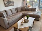 Zetel met longchair - hoeksalon - donker beige, Huis en Inrichting, Ophalen, Zo goed als nieuw