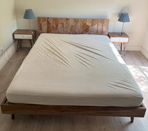 Maison du Monde bed, nachtkastjes, matras en lattenbodem, Huis en Inrichting, Slaapkamer | Bedden, Zo goed als nieuw, Tweepersoons