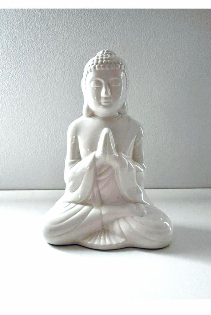 20 cm wit keramisch Boeddhabeeld - Zen-decoratie, Huis en Inrichting, Woonaccessoires | Boeddhabeelden, Nieuw, Ophalen