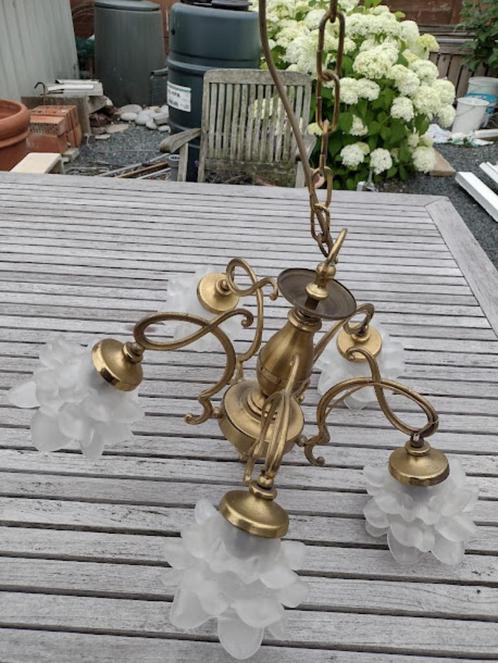 Luchter / luster - rozet / bloemen / bloemvormig, Huis en Inrichting, Lampen | Hanglampen, Gebruikt, 50 tot 75 cm, Glas, Metaal