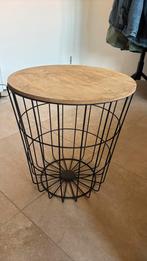 Bijzettafel zwart metaal met houten blad, Huis en Inrichting, Tafels | Bijzettafels, Ophalen, Gebruikt, Rond