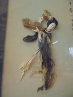 Aziatisch schilderij met parelmoer en glasplaat gesigneerd, Antiek en Kunst, Ophalen of Verzenden