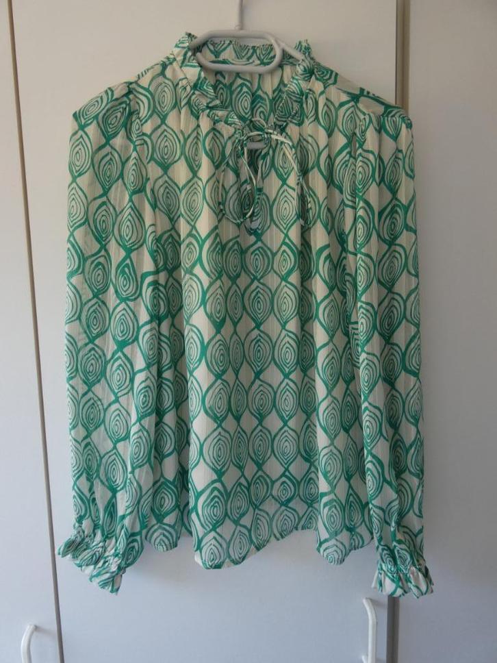 Groen-witte blouse, Kleding | Dames, Blouses en Tunieken, Gedragen, Wit, Ophalen of Verzenden