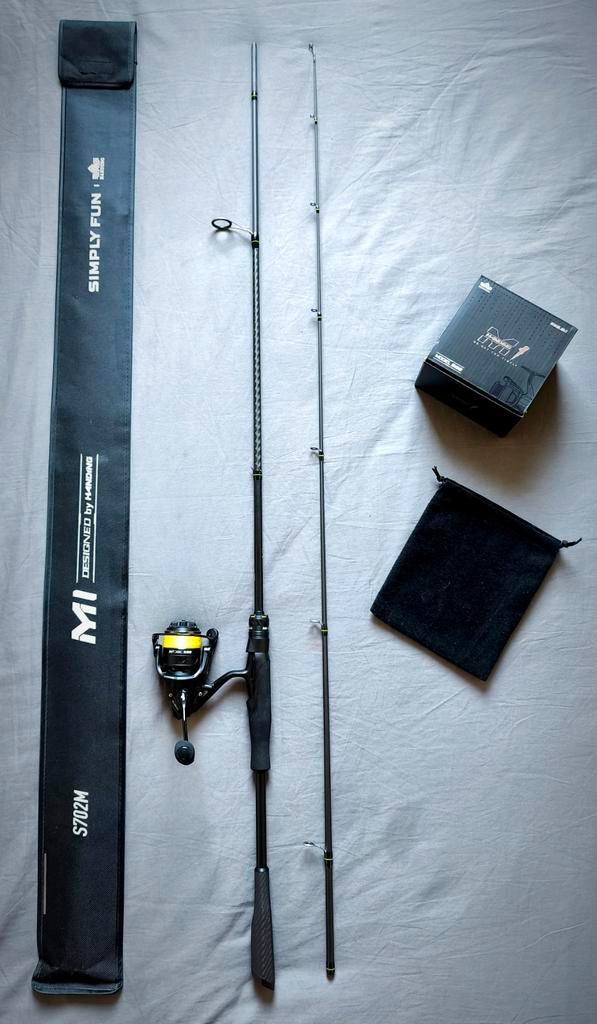 M1-hengel: 210 cm - 3,5/18 gr + M1-haspel: 1000 + vlechtwerk, Watersport en Boten, Hengelsport | Roofvissen, Nieuw, Complete set