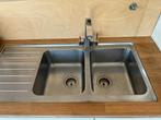 dubbele inoxen gootsteen (met aanrecht) nieuw, Huis en Inrichting, Keuken | Keukenelementen, Ophalen, Nieuw