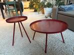 Set metalen bordeaux bijzettafels van H&M Home, Huis en Inrichting, Ophalen, Metaal of Aluminium, Rond, Zo goed als nieuw