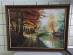 Te koop mooi olieverf schilderij Herfstlandschap T.H Bandell, Ophalen of Verzenden