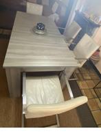 Tafel en 4stoelen leder, Ophalen, 100 tot 150 cm, Eikenhout, Zo goed als nieuw