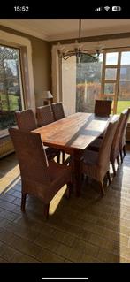 Houten eettafel met stoelen, Huis en Inrichting, Ophalen, Zo goed als nieuw, Landelijk, 6 tot 8 stoelen