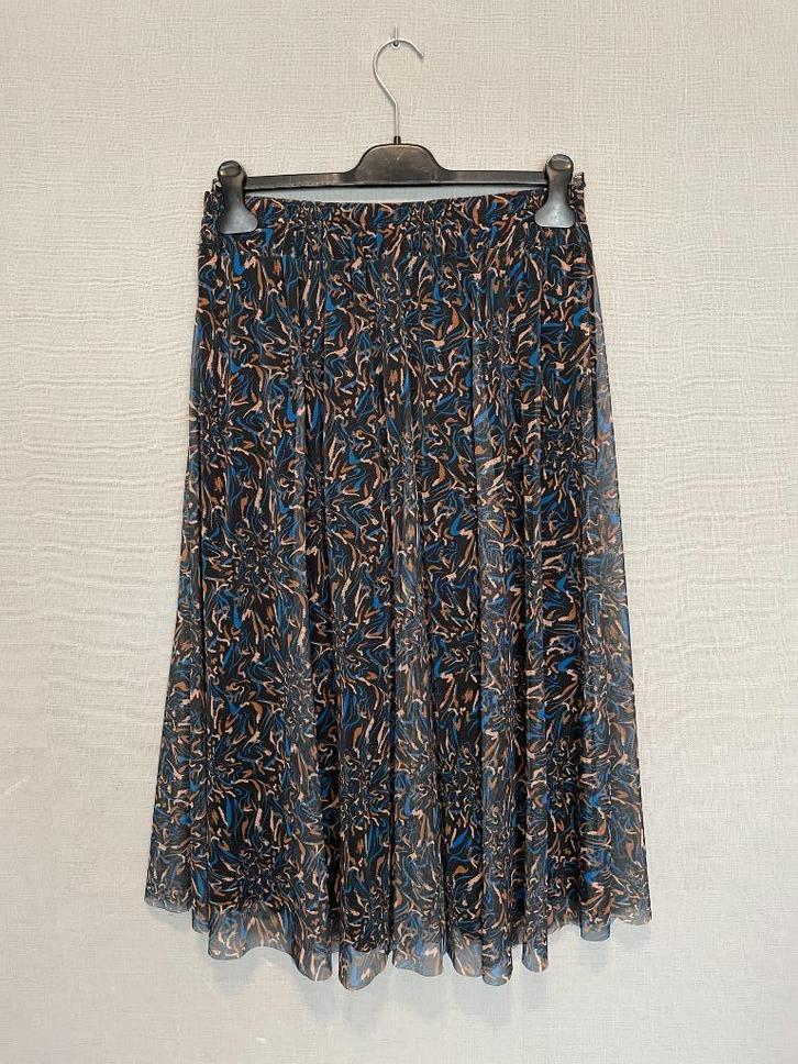 Zwarte/cognac/blauwe middellange rok van Ella Italia (L), Kleding | Dames, Rokken, Zo goed als nieuw, Maat 42/44 (L), Zwart, Onder de knie