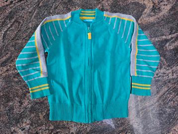 Mt 98-104 Turquoise, geel, grijs gestreepte gebreide gilet  beschikbaar voor biedingen