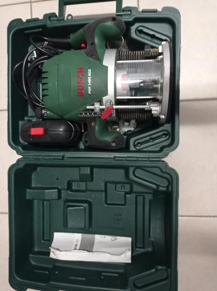 Bovenfrees Bosch POF 1400 ACE + koffer + frezenset in doos, Doe-het-zelf en Bouw, Gereedschap | Freesmachines, Zo goed als nieuw